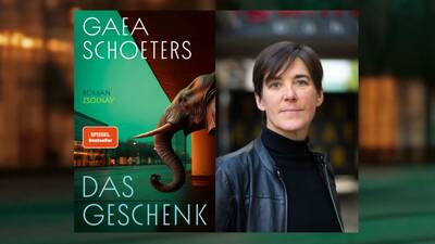Autorin Gaea Schoeters und das Cover ihres Buches 